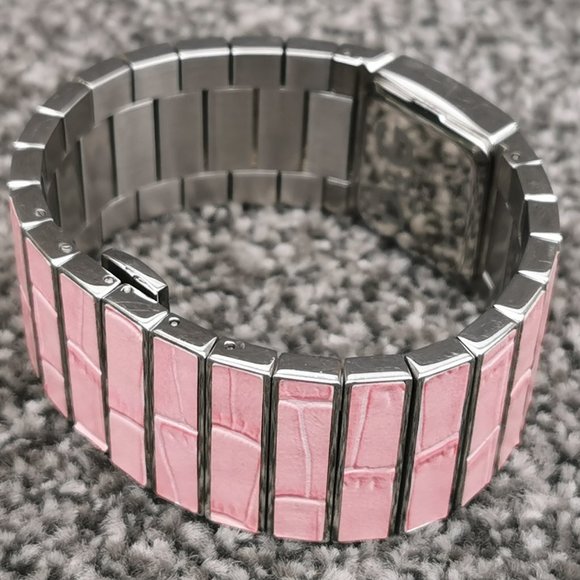 D&G TIME Quartz Watch Pink Croco Grain Stainless Steel Cuff Bracelet Authentic - Picture 11 of 12